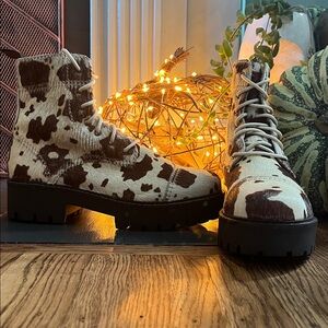 Urban Outfitters Cow Print Combat Boots